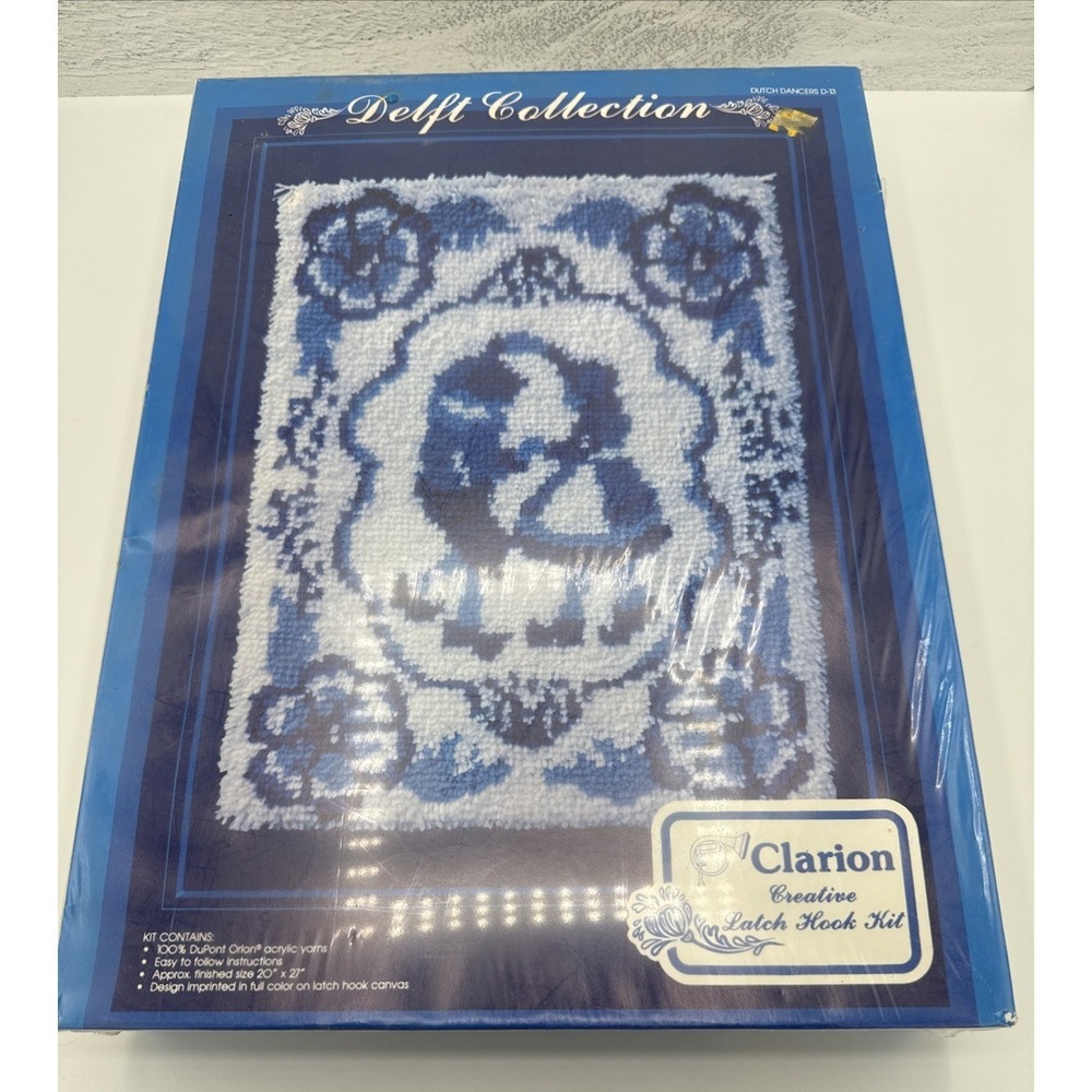 Vtg Latch Hook Kit Delft Dutch Dancers‎ Clarion 1980 20"x27" New  Netherlands